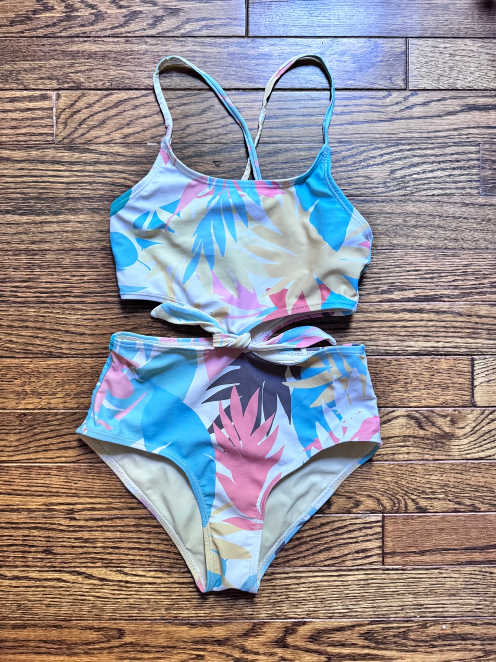 Code White and Light Blue Swimsuit with Palm Pastel Accents